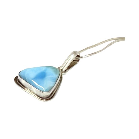 Larimar Triangle Pendant Necklace 24" 925 Sterling Silver Blue Crystal Stone - Picture 11 of 15
